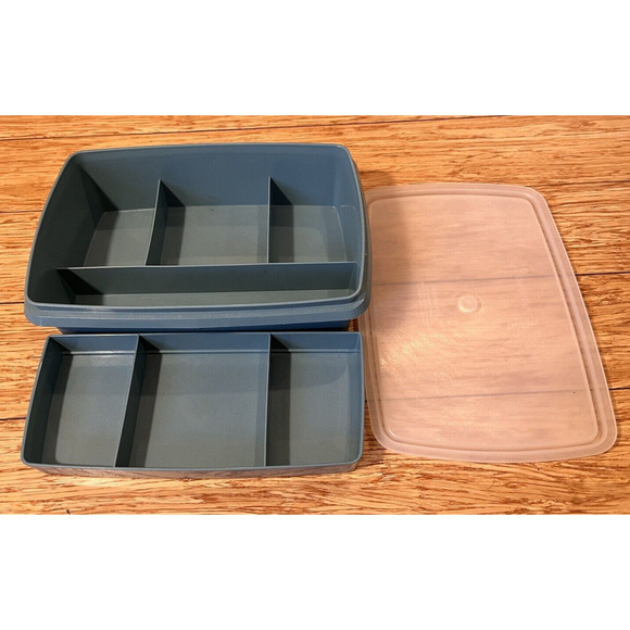 Vintage Blue Tupperware 767-2 Container Sectional With Lid 769-2 3 pieces - Picture 1 of 6
